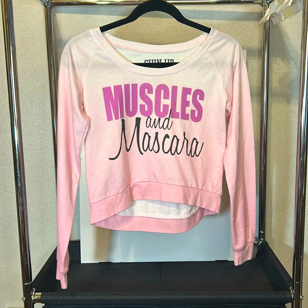 CHIN UP APPAREL Women's Muscles & Mascara Pink Ombré Workout Sweatshirt - XS